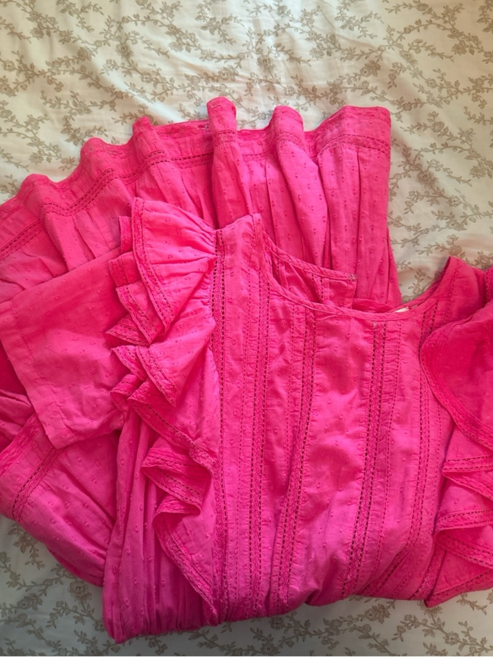 LoveShackFancy Hot Pink Eyelet Tiered Dress